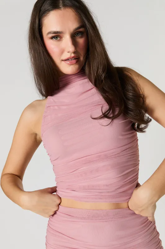 Mesh Ruched Halter Top sold by Urban Planet