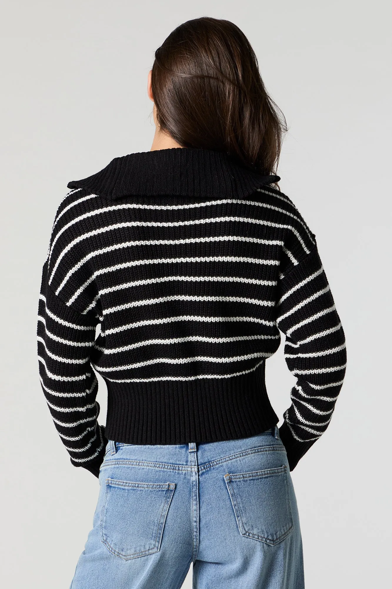 Striped Ribbed Knit Quarter Zip Sweater sold by Urban Planet product image thumbnail 5