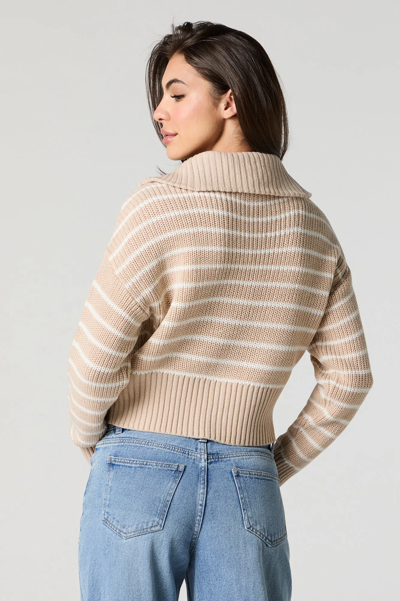 Striped Ribbed Knit Quarter Zip Sweater sold by Urban Planet product image thumbnail 2