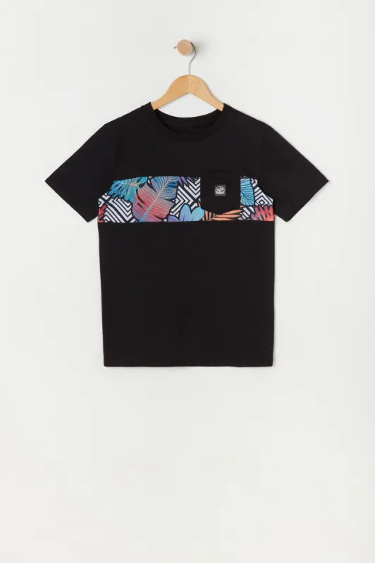 Boys Colour Block Leaf Print T-Shirt sold by Urban Planet