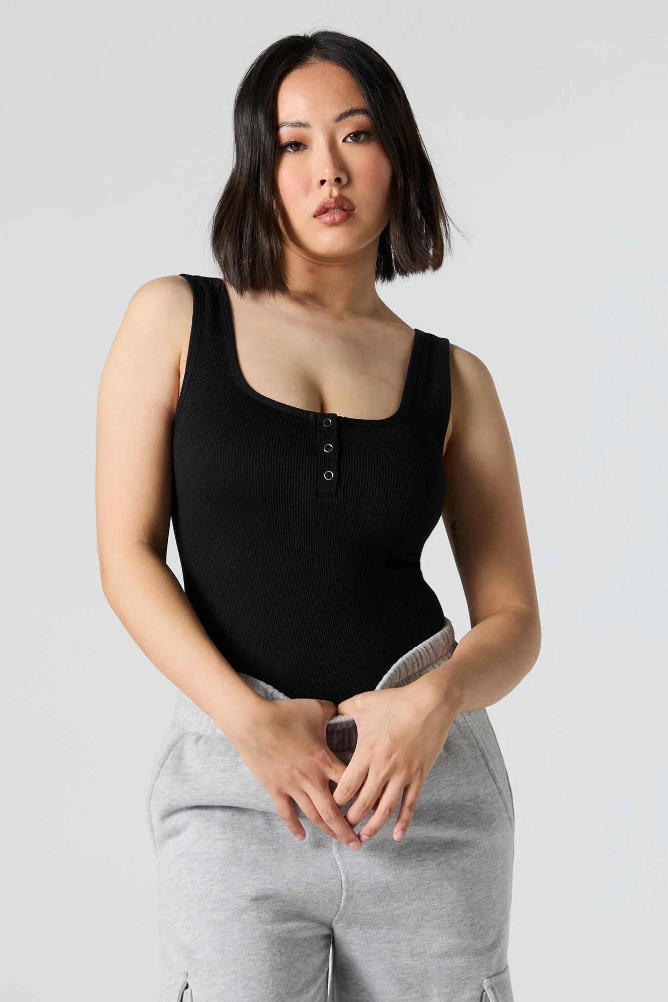Ribbed Henley Tank Bodysuit sold by Urban Planet product image thumbnail 5