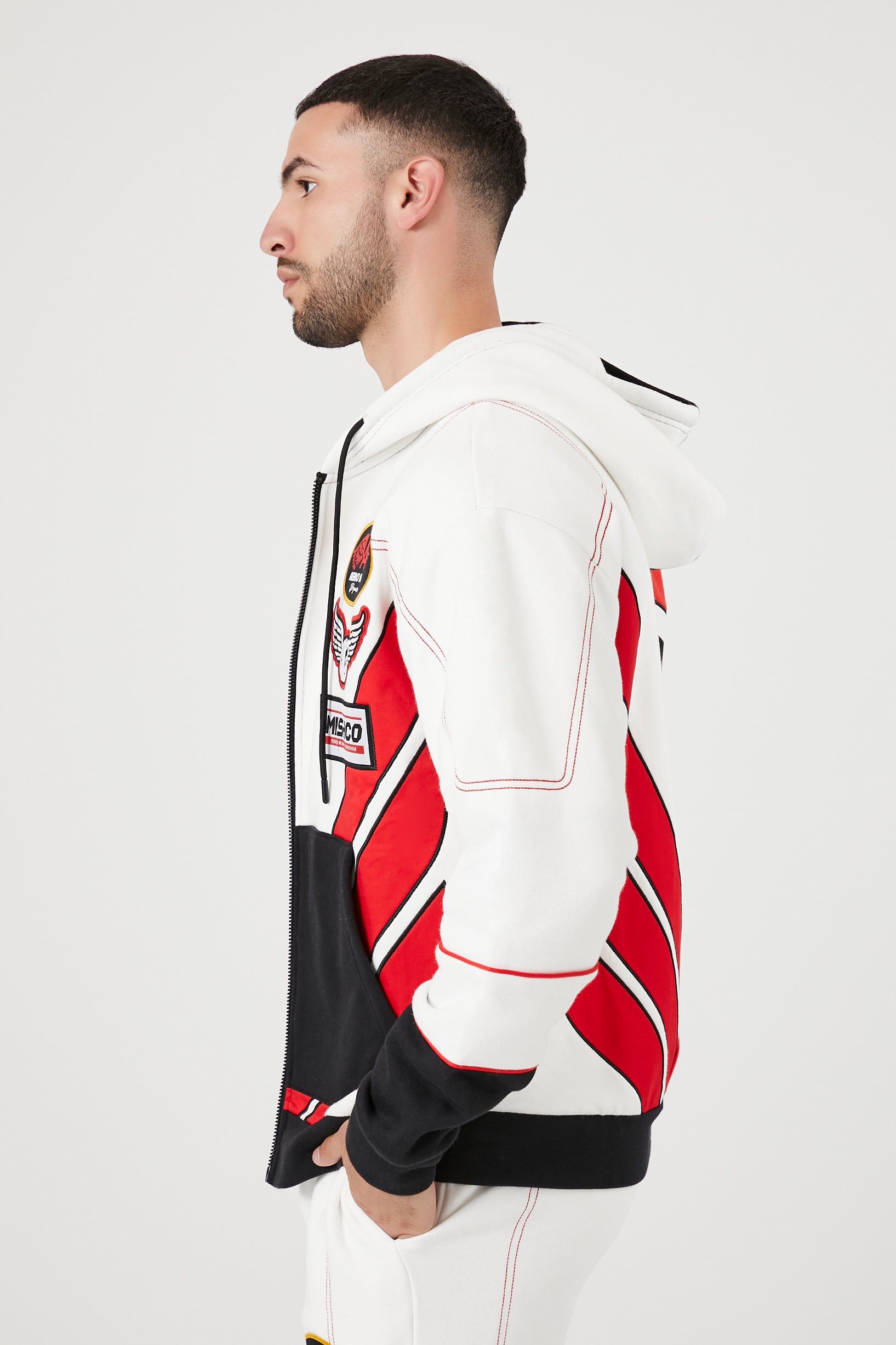 Haut à capuchon de style moto avec blocs de couleurs et fermeture à glissière sold by Urban Planet product image thumbnail 3