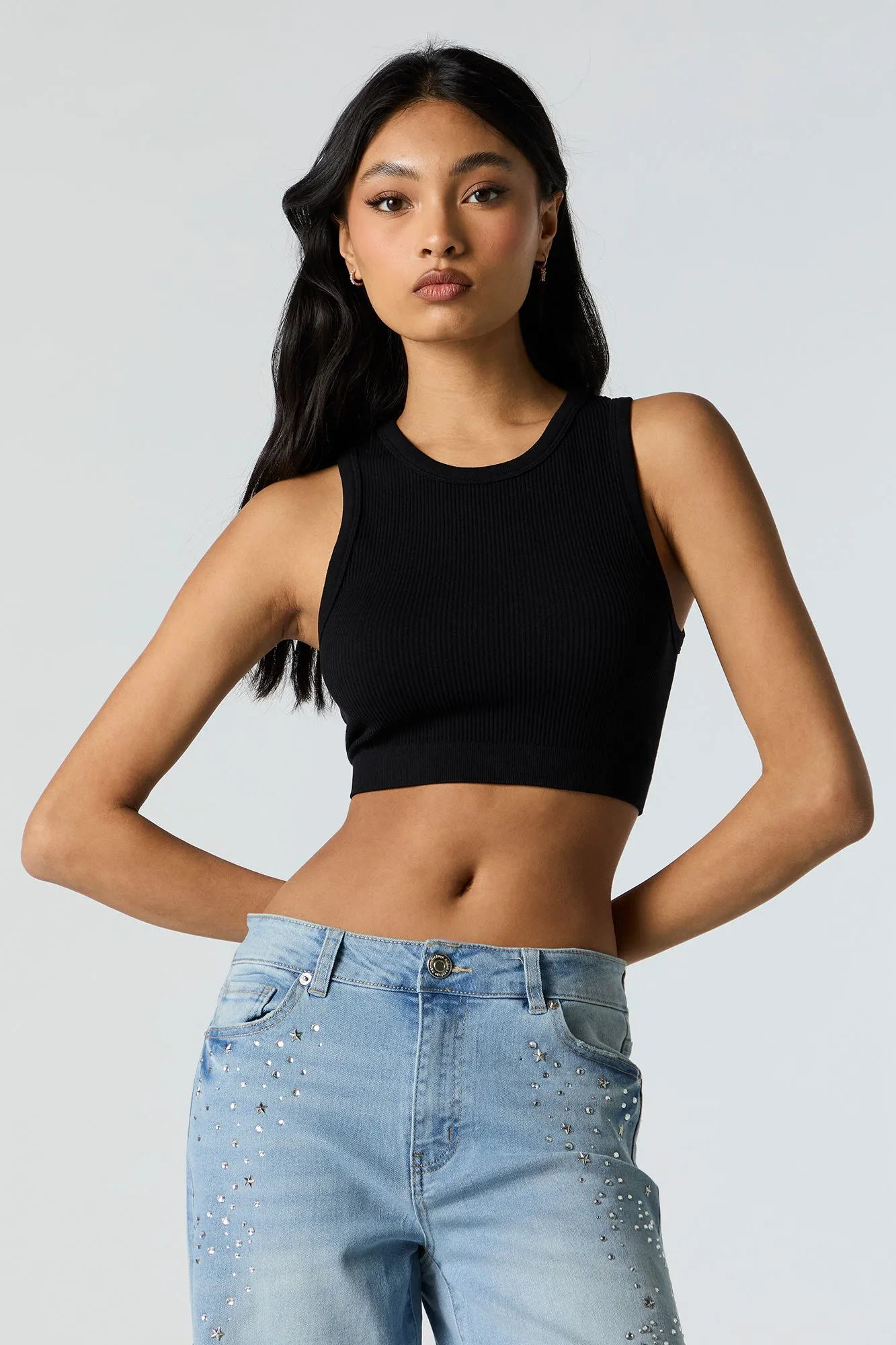 Débardeur ras du cou côtelé court sans couture sold by Urban Planet product image thumbnail 4