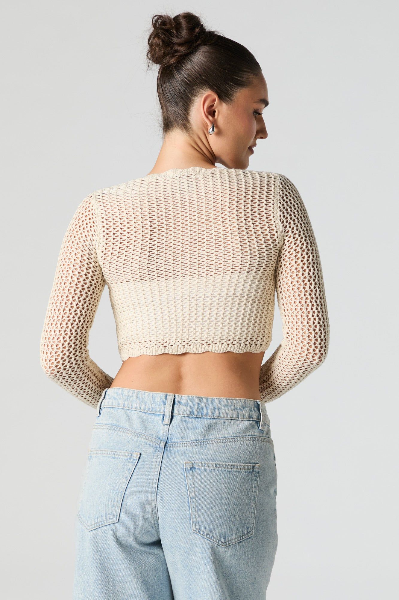 Crochet Front Tie Long Sleeve Crop Top sold by Urban Planet product image thumbnail 3