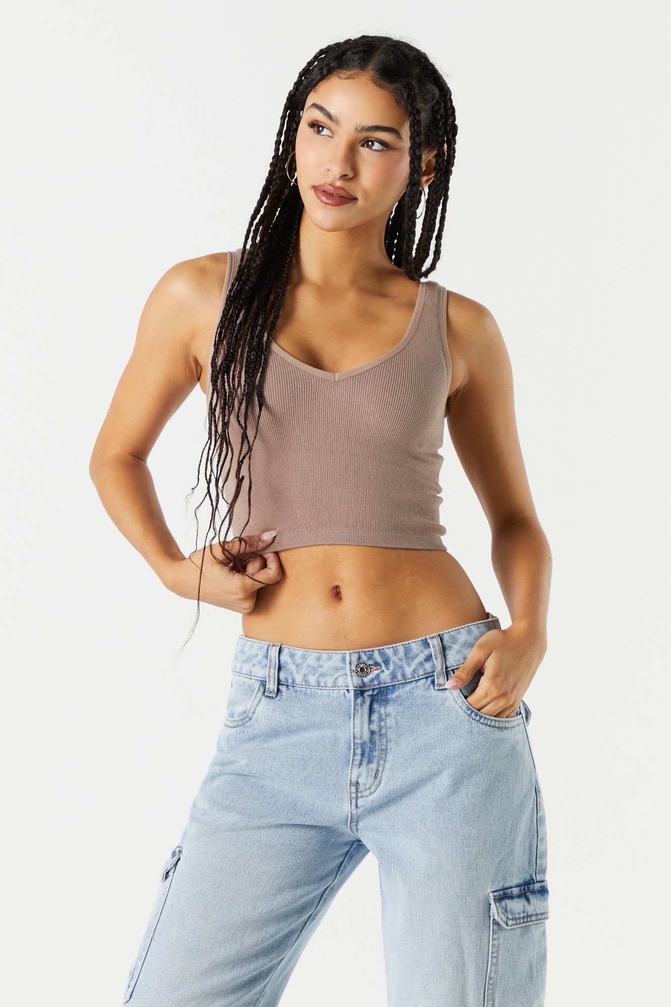 Seamless V-Neck Cropped Tank sold by Urban Planet product image thumbnail 7