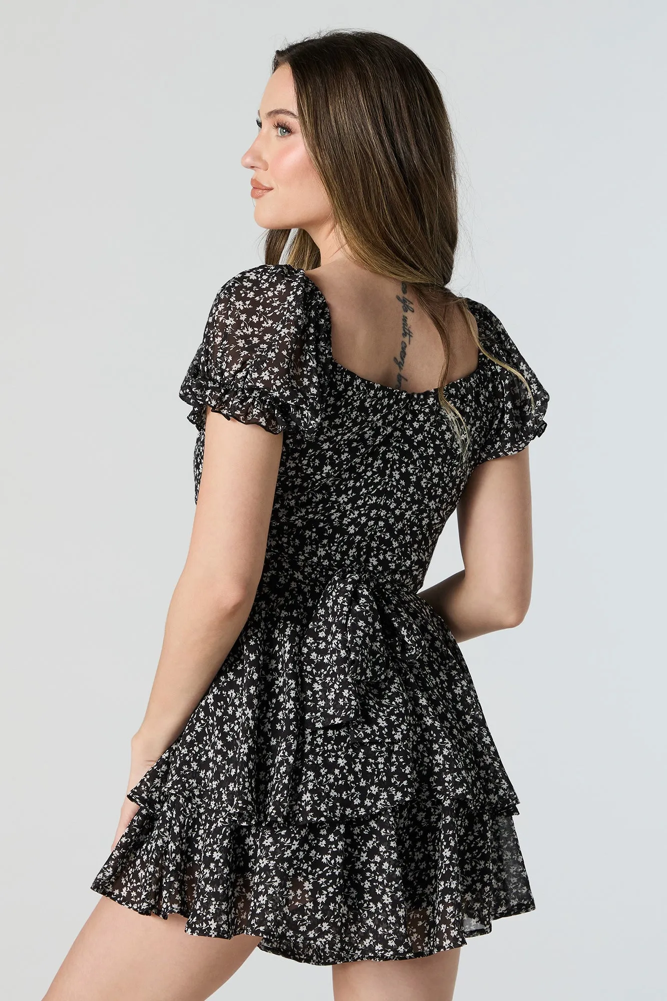 Black Floral Chiffon Tiered Romper sold by Urban Planet product image thumbnail 2