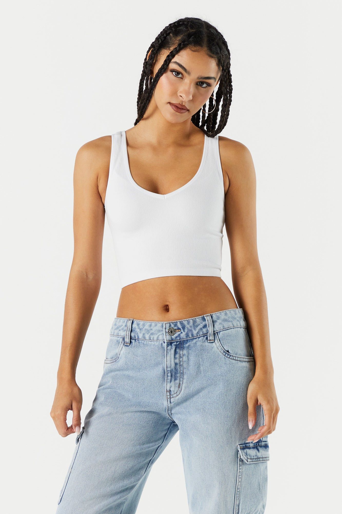 Seamless V-Neck Cropped Tank sold by Urban Planet product image thumbnail 4