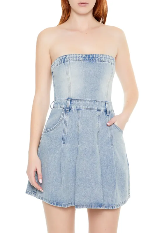 Strapless Pleated Denim Mini Dress sold by Urban Planet