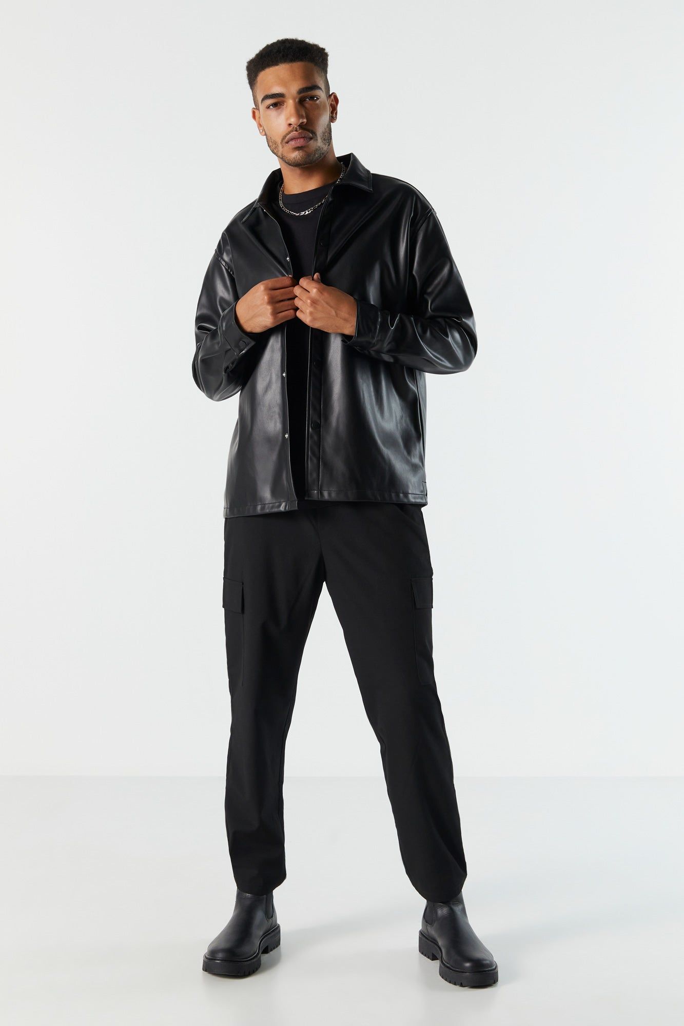 Faux Leather Button-Up Long Sleeve Top sold by Urban Planet product image thumbnail 4