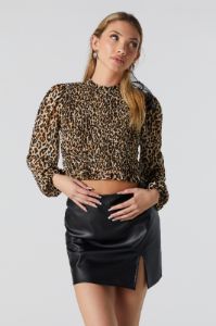 Cheetah Print Smocked Long Sleeve Top sold by Urban Planet