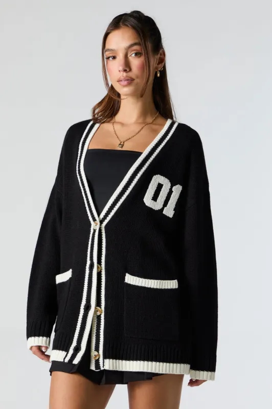 Cardigan boutonné en tricot avec motif brodé 01 en chenille sold by Urban Planet