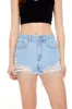 Short en denim d'aspect usé avec franges et pierres du Rhin sold by Urban Planet