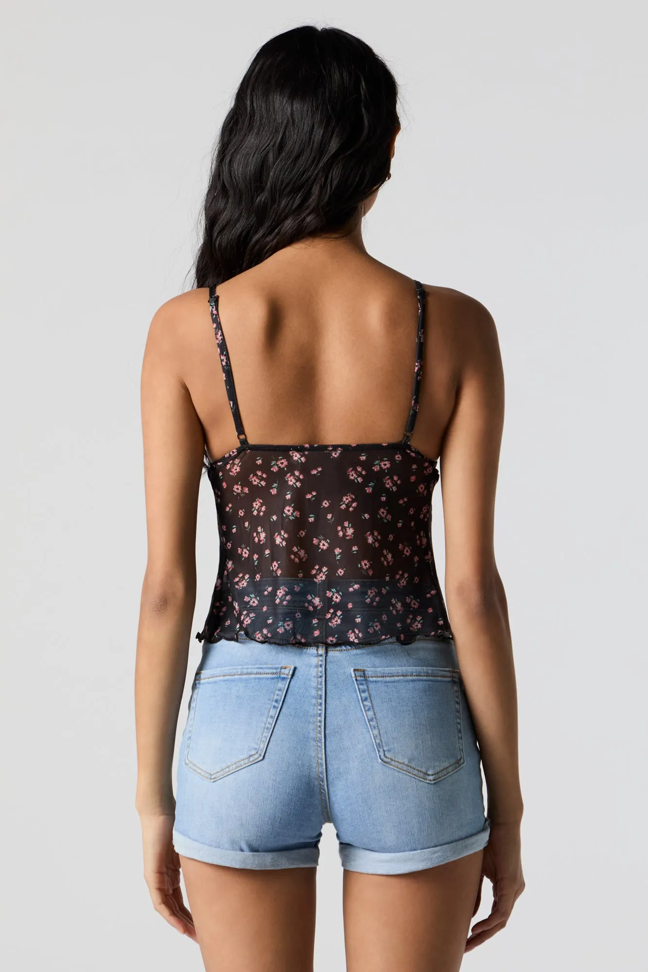 Floral Mesh V-Neck Tank sold by Urban Planet product image thumbnail 2