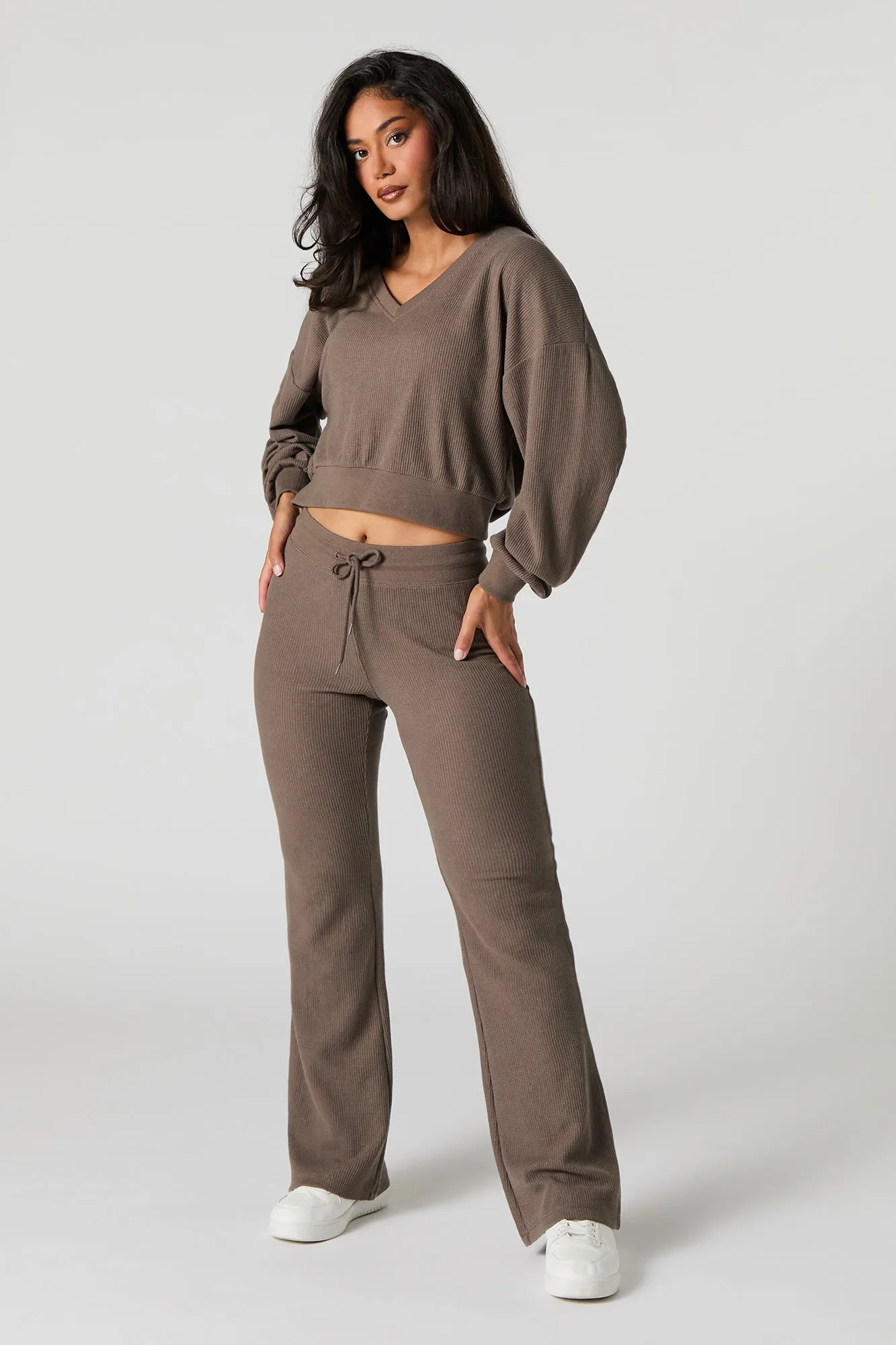 Waffle Knit Flare Leg Pant sold by Urban Planet product image thumbnail 4