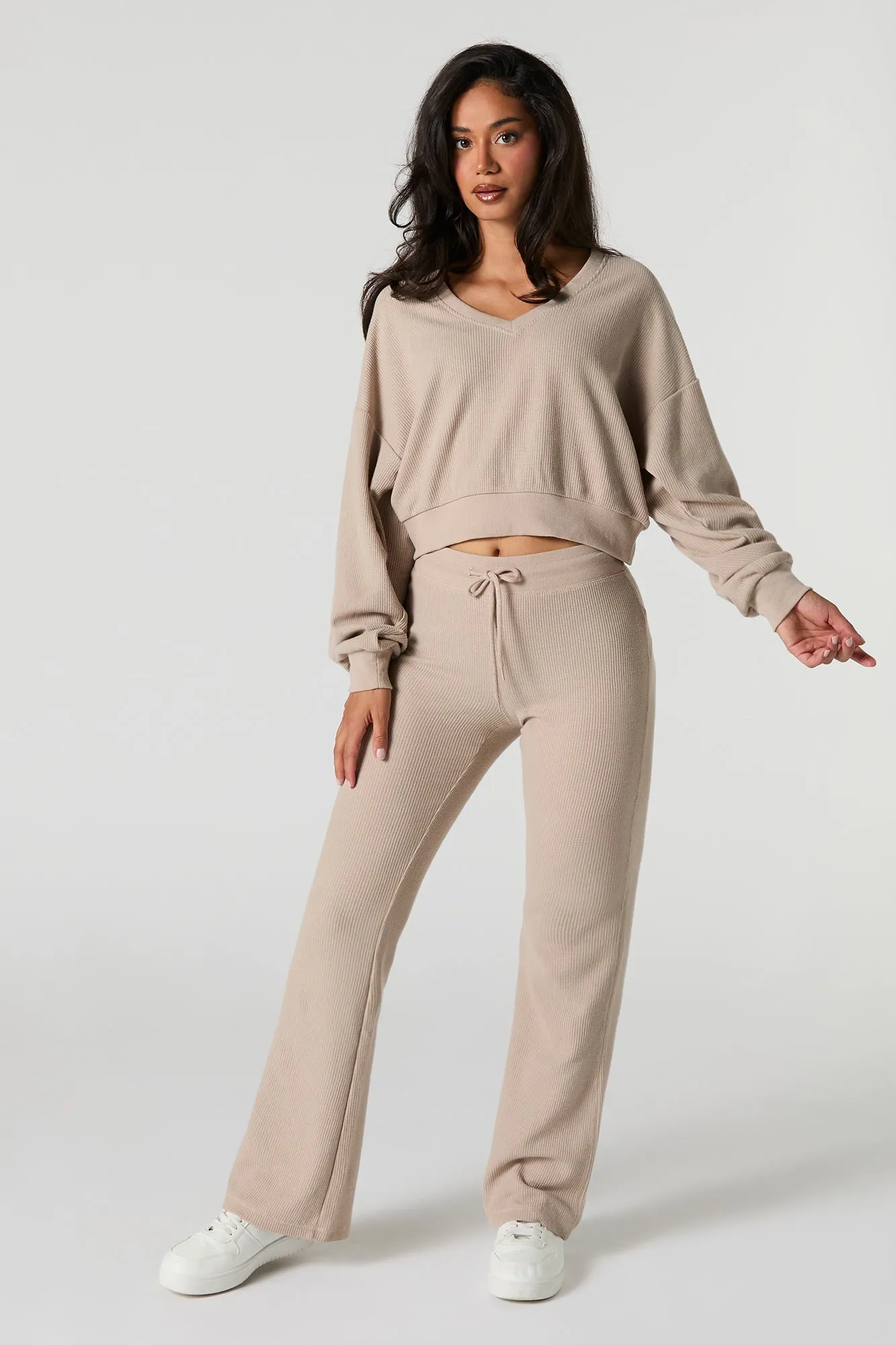 Waffle Knit Flare Leg Pant sold by Urban Planet