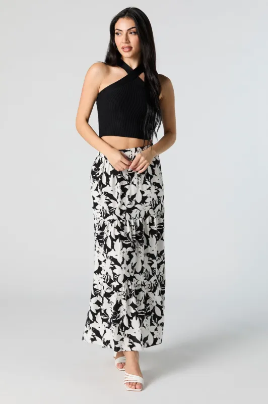 Floral Print Tiered Maxi Skirt sold by Urban Planet