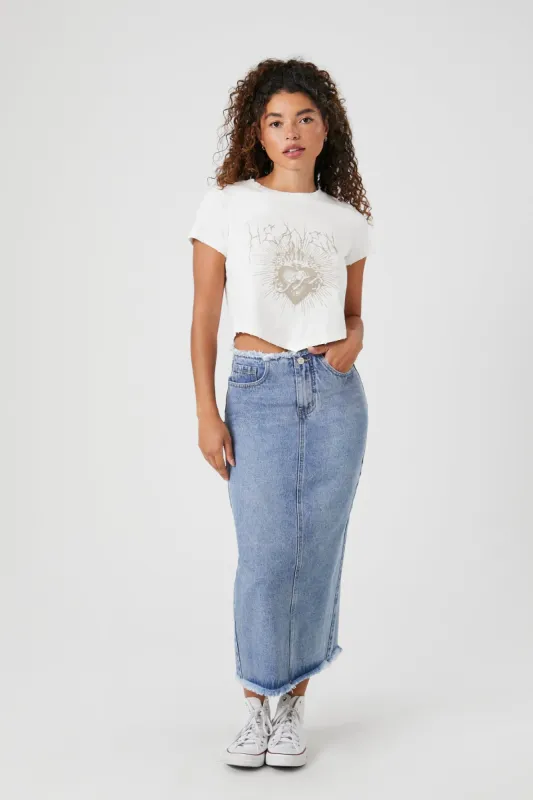 Jupe maxi en denim d'aspect usé sold by Urban Planet