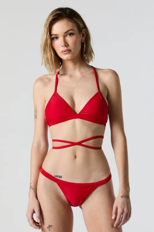 Red Strappy Triangle Bikini Top sold by Urban Planet