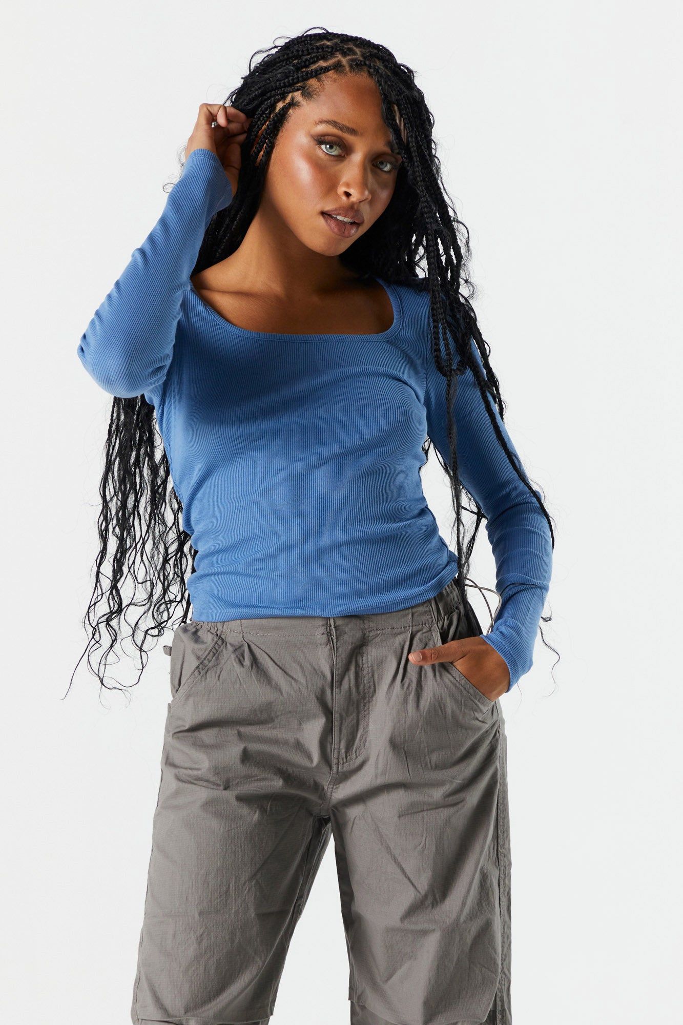 Ribbed Square Neck Long Sleeve Top sold by Urban Planet