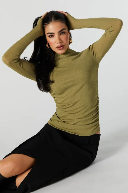 Ruched Mock Neck Long Sleeve Top sold by Urban Planet
