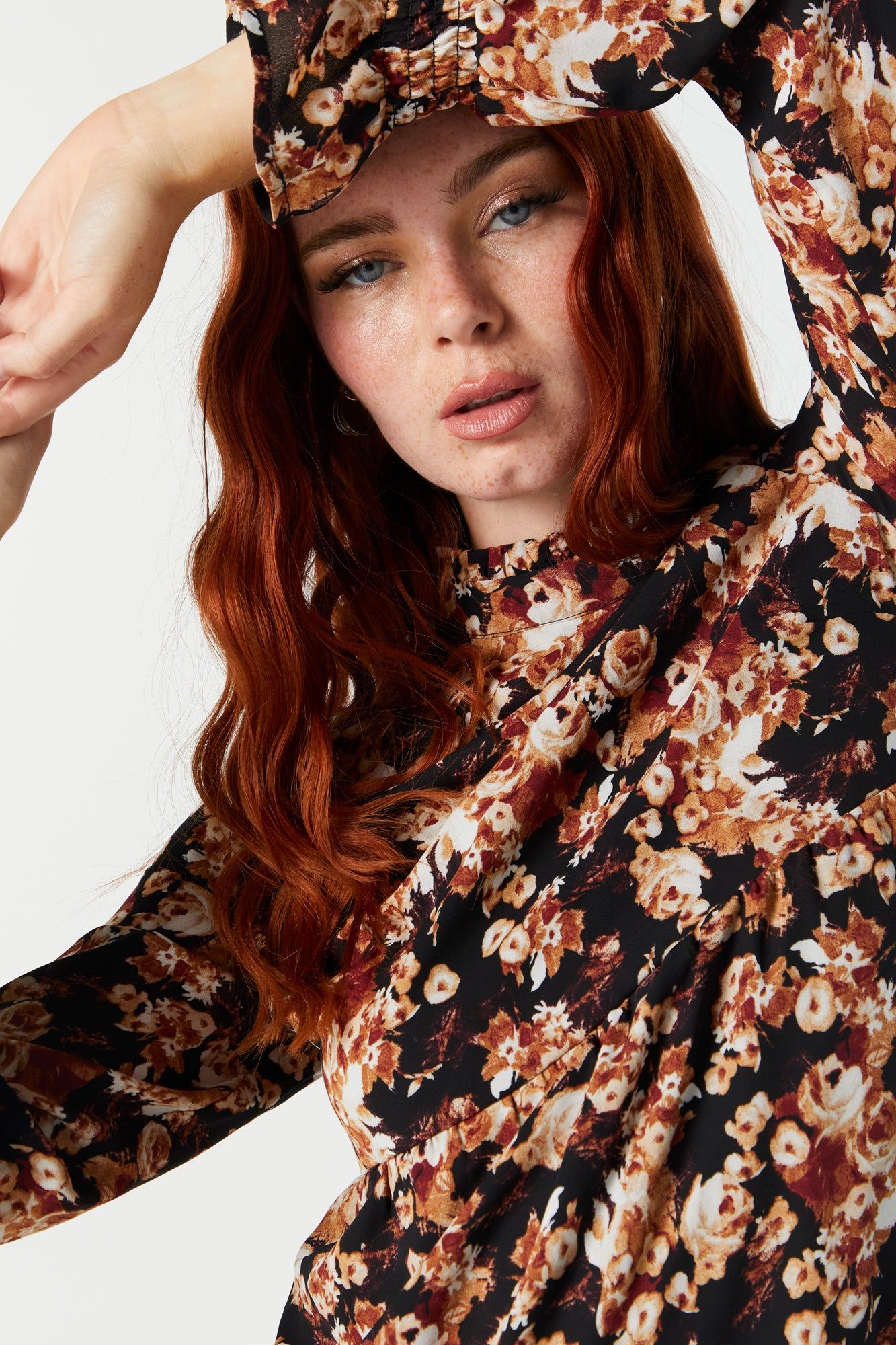 Black Floral Tiered Mock Neck Mini Dress sold by Urban Planet product image thumbnail 5