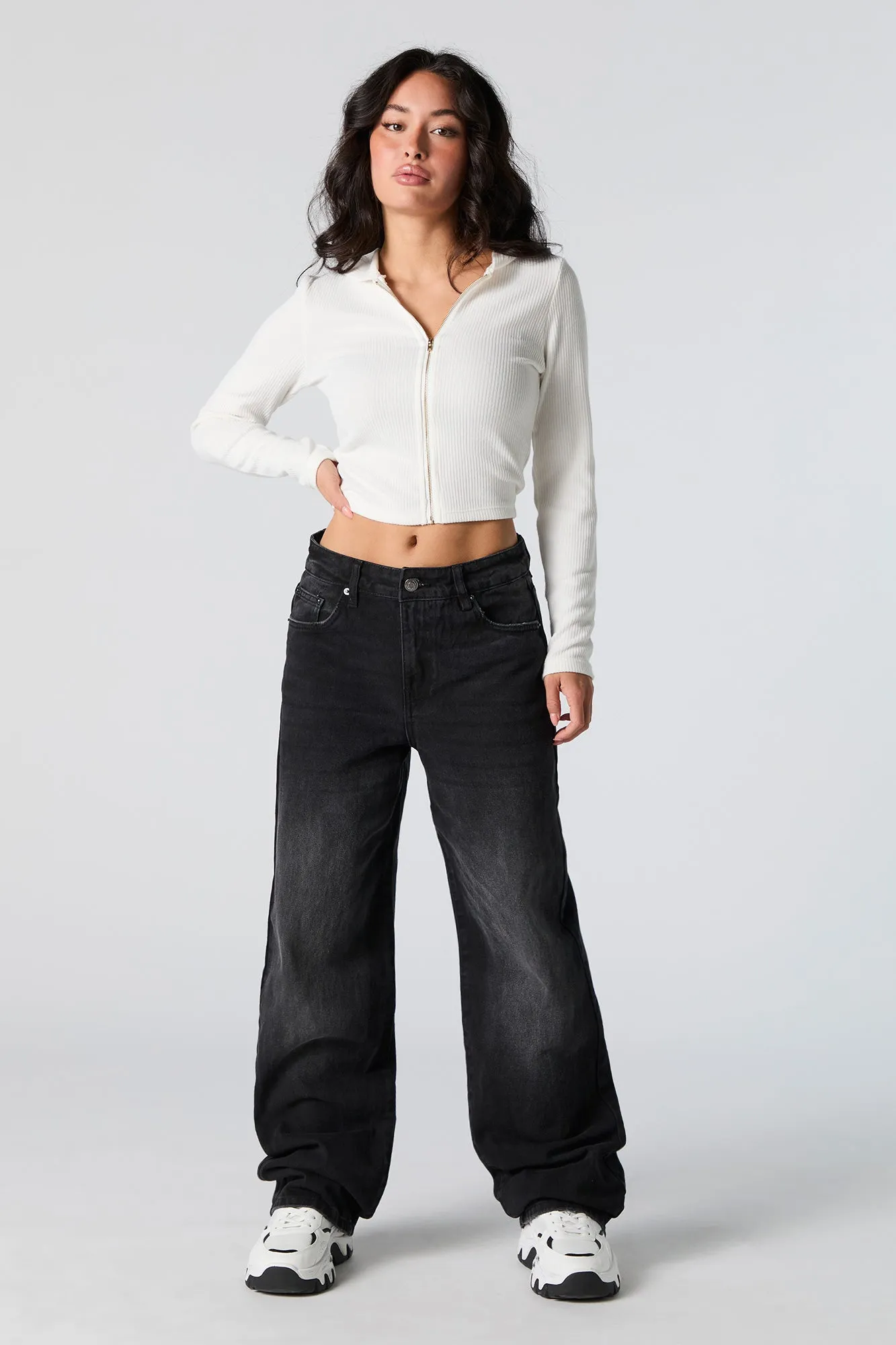 Black Vintage Wash High Rise Wide Leg Jean sold by Urban Planet
