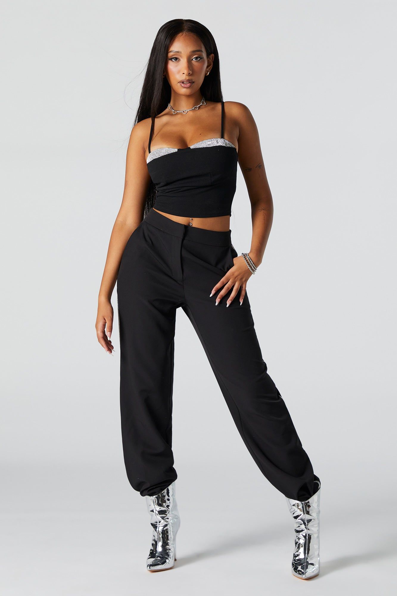 Black Rhinestone Sweetheart Crop Top sold by Urban Planet product image thumbnail 4