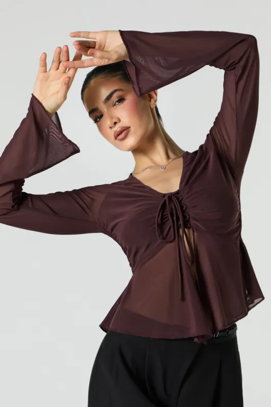 Mesh Lace Up Flyaway Top sold by Urban Planet