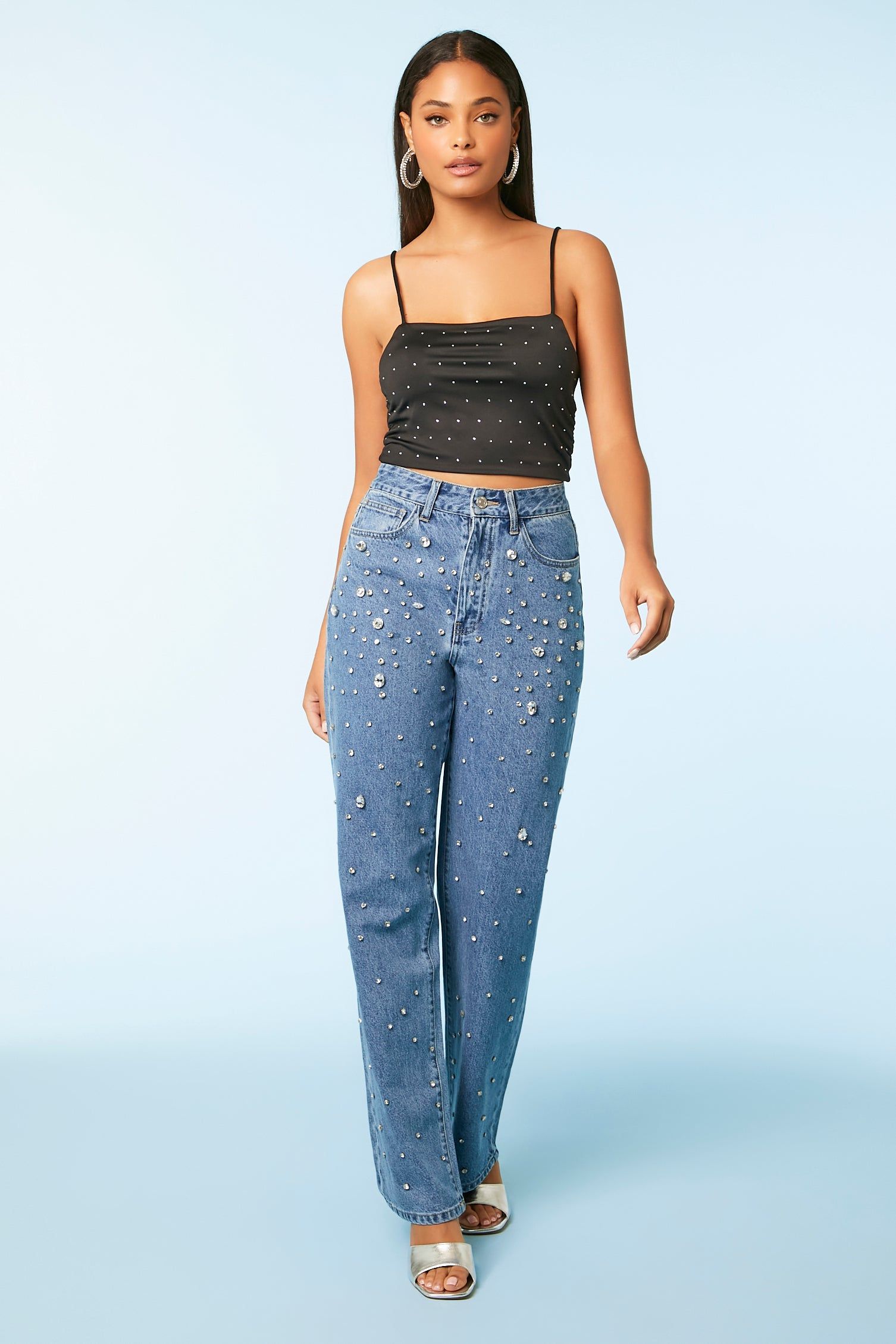 Rhinestone Straight Leg Jean sold by Urban Planet