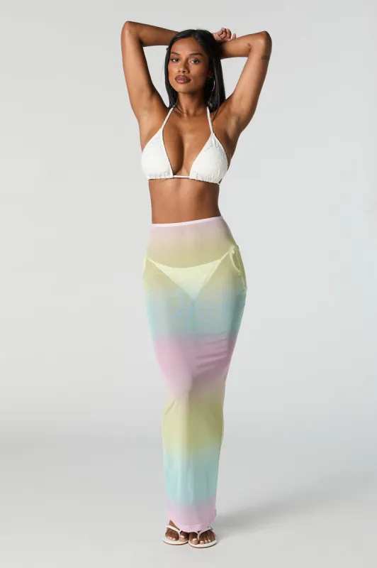 Jupe maxi couvre-maillot en filet arc-en-ciel à taille haute sold by Urban Planet