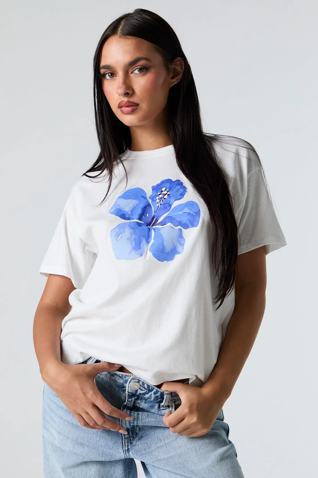 Hibiscus Graphic Boyfriend T-Shirt sold by Urban Planet