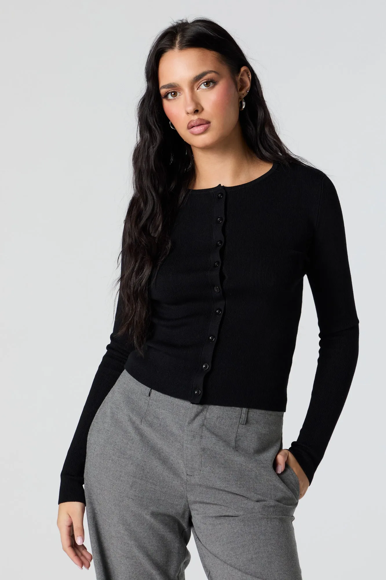 Ribbed Knit Button-Up Sweater sold by Urban Planet