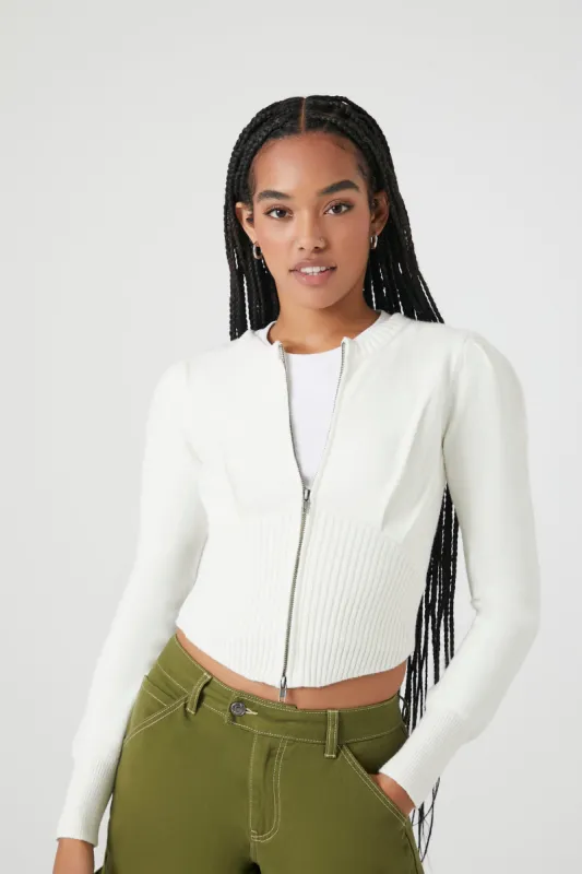 Puff Sleeve Zip-Up Sweater sold by Urban Planet