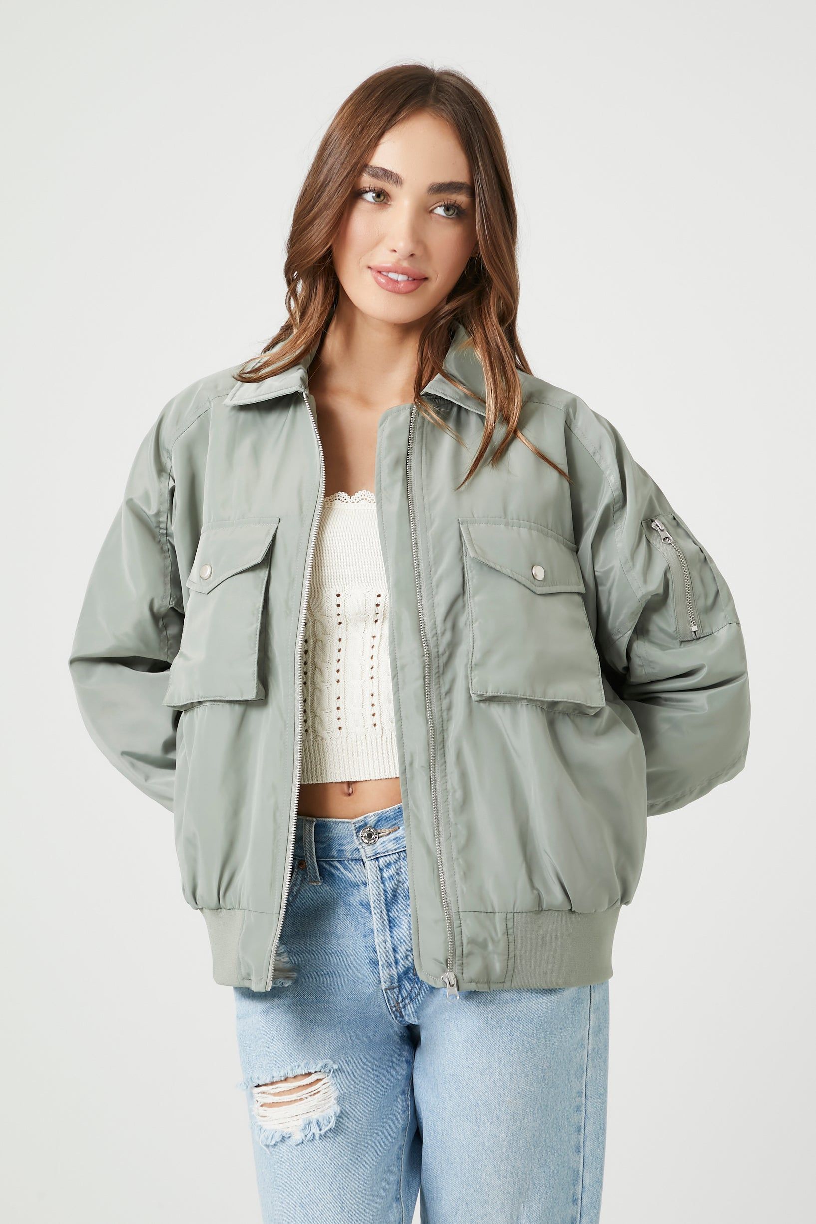 Zip-Up Bomber Jacket sold by Urban Planet