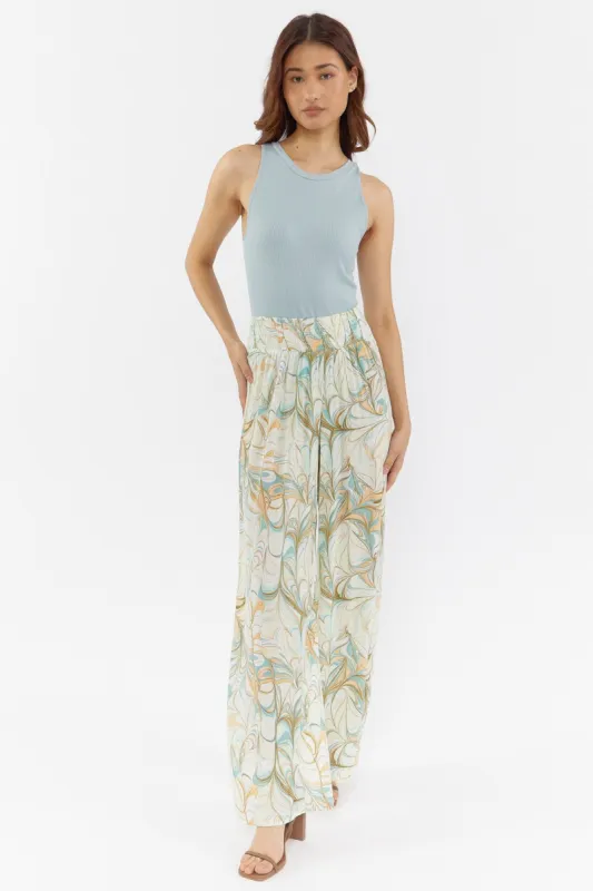 White Print Linen Wide Leg Pant sold by Urban Planet