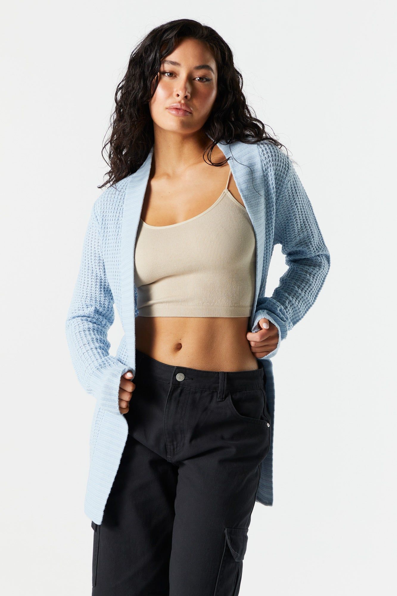 Solid Waffle Knit Open Cardigan sold by Urban Planet product image thumbnail 10
