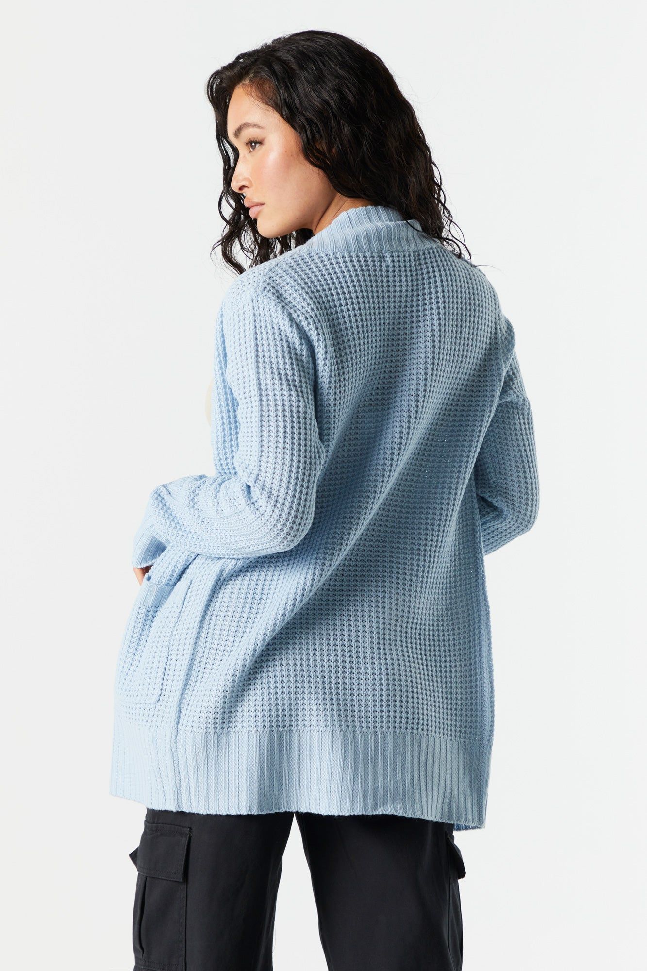 Solid Waffle Knit Open Cardigan sold by Urban Planet product image thumbnail 11