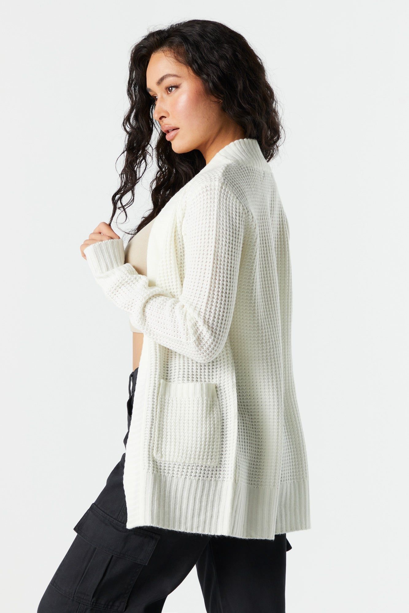 Solid Waffle Knit Open Cardigan sold by Urban Planet product image thumbnail 8