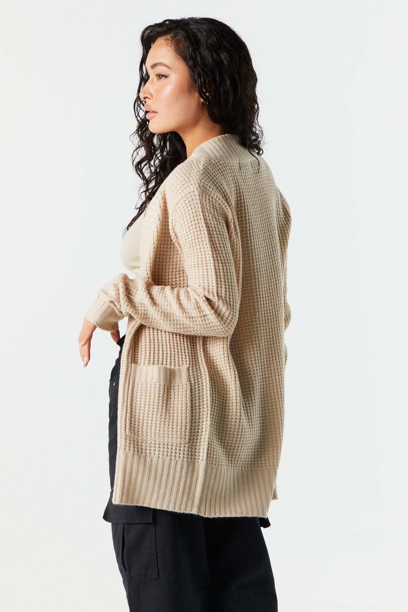 Solid Waffle Knit Open Cardigan sold by Urban Planet product image thumbnail 5