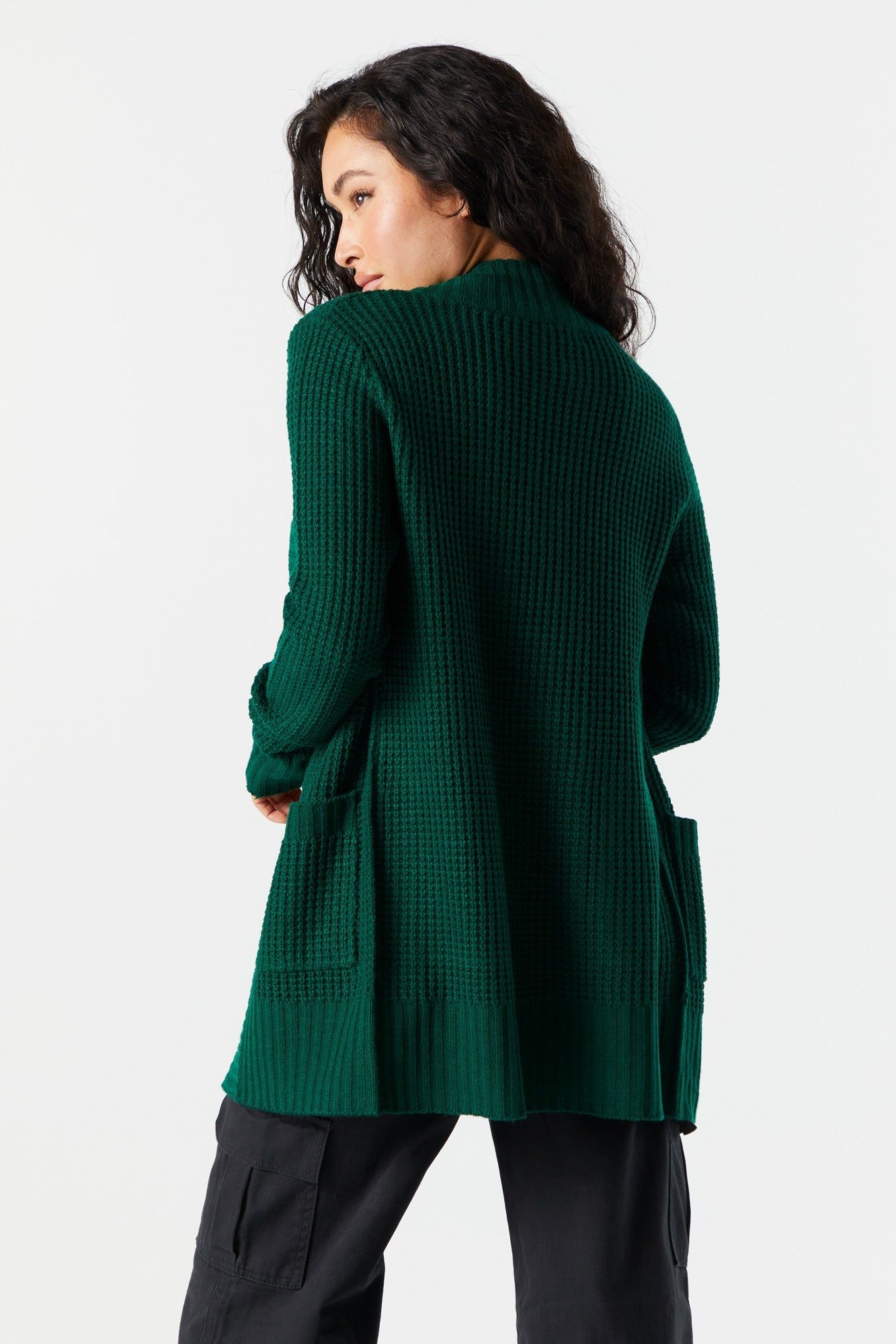 Solid Waffle Knit Open Cardigan sold by Urban Planet product image thumbnail 2