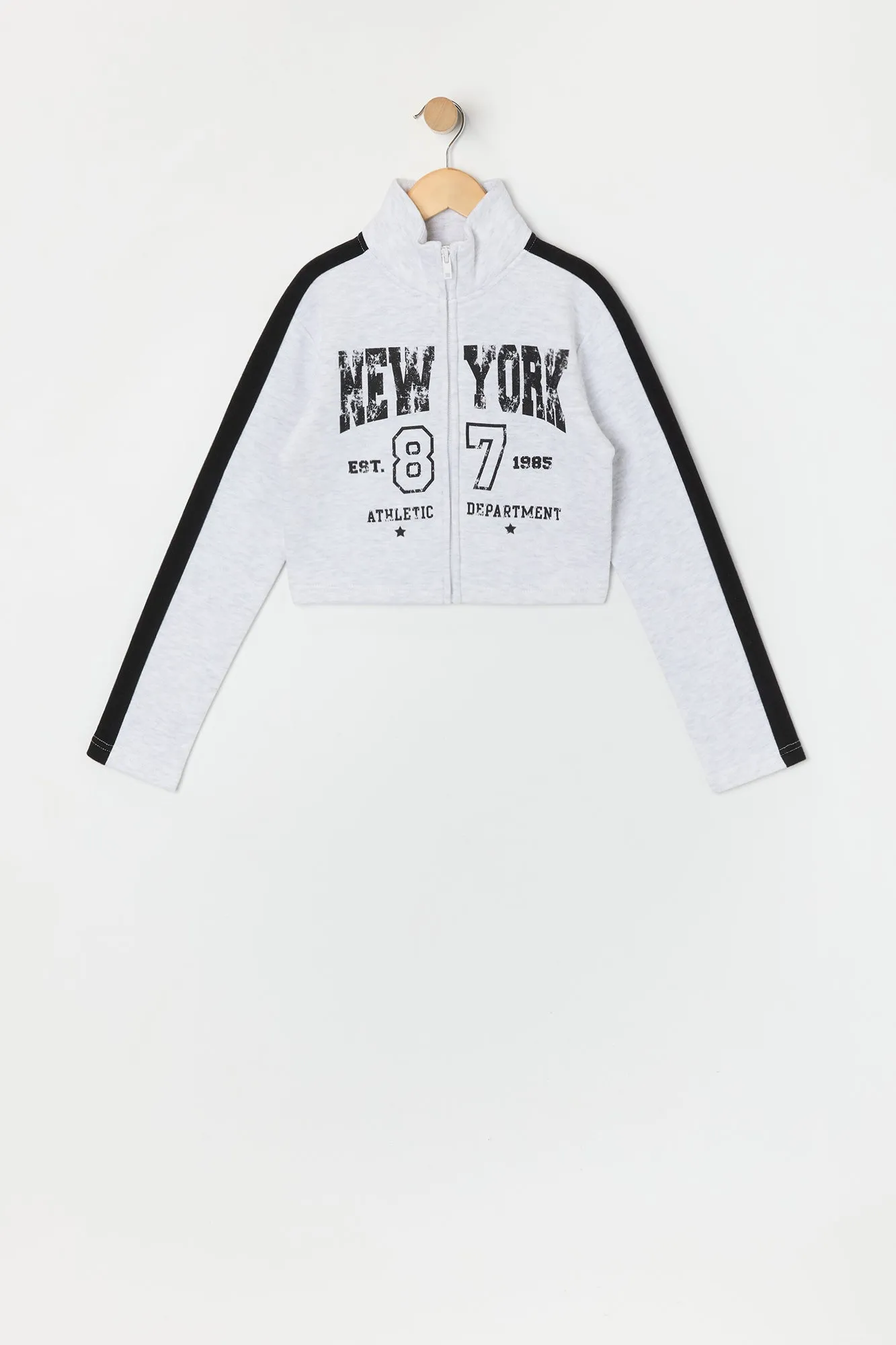 Girls Graphic Mock Neck Zip-Up Fleece Top sold by Urban Planet