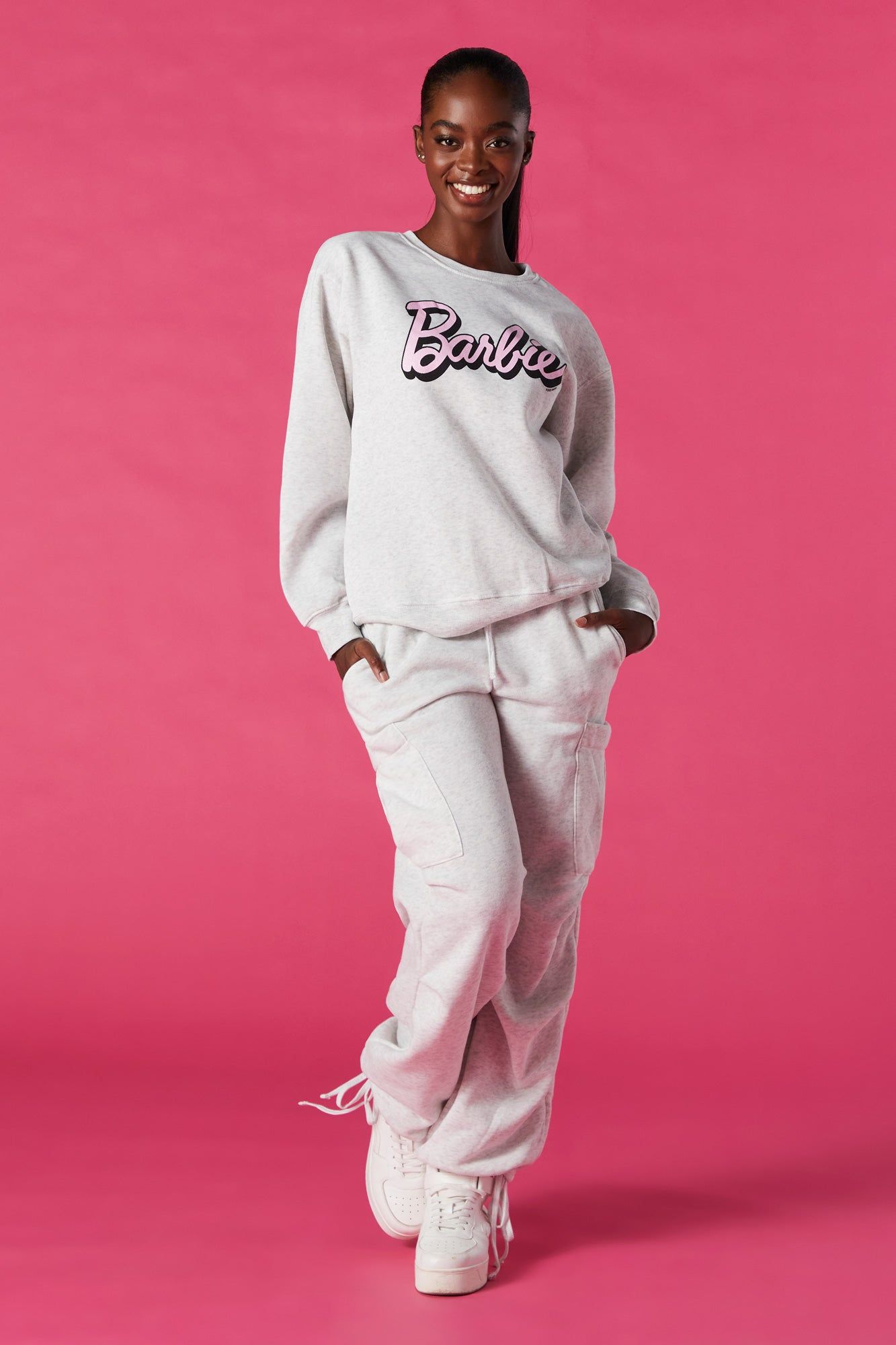 Barbie™ Light Grey Graphic Fleece Sweatshirt sold by Urban Planet product image thumbnail 3