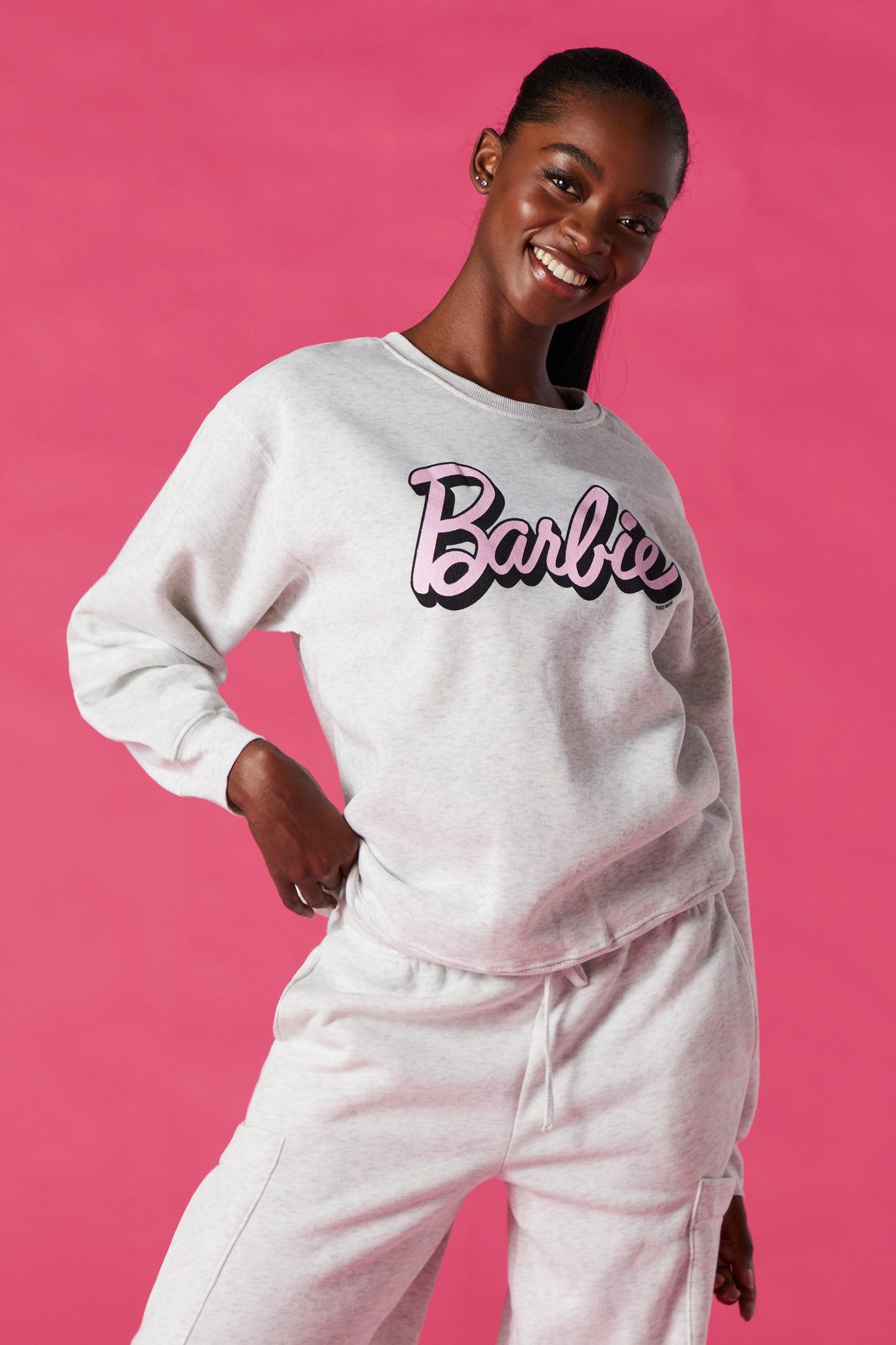 Barbie™ Light Grey Graphic Fleece Sweatshirt sold by Urban Planet