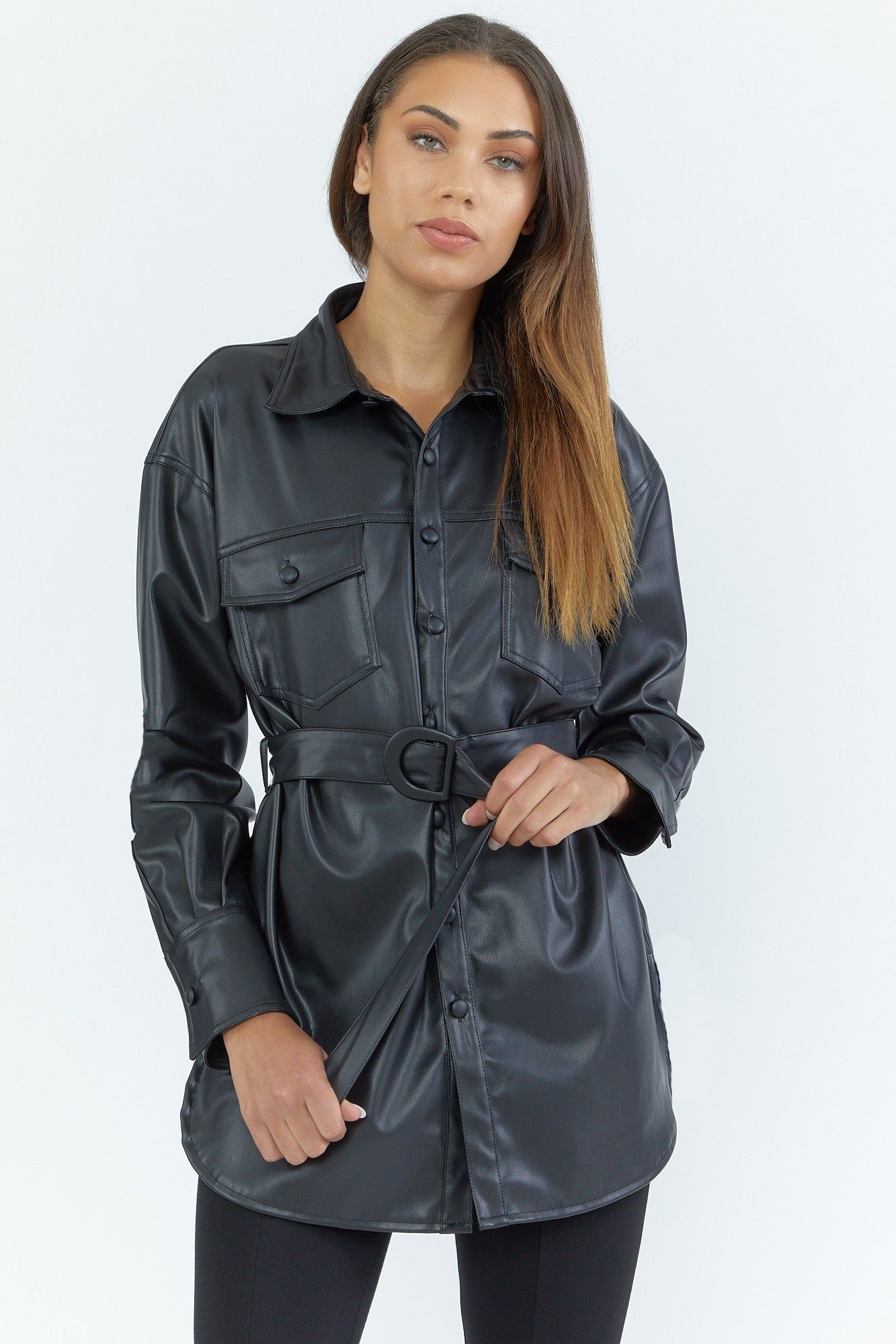 Faux Leather Belted Shacket sold by Urban Planet