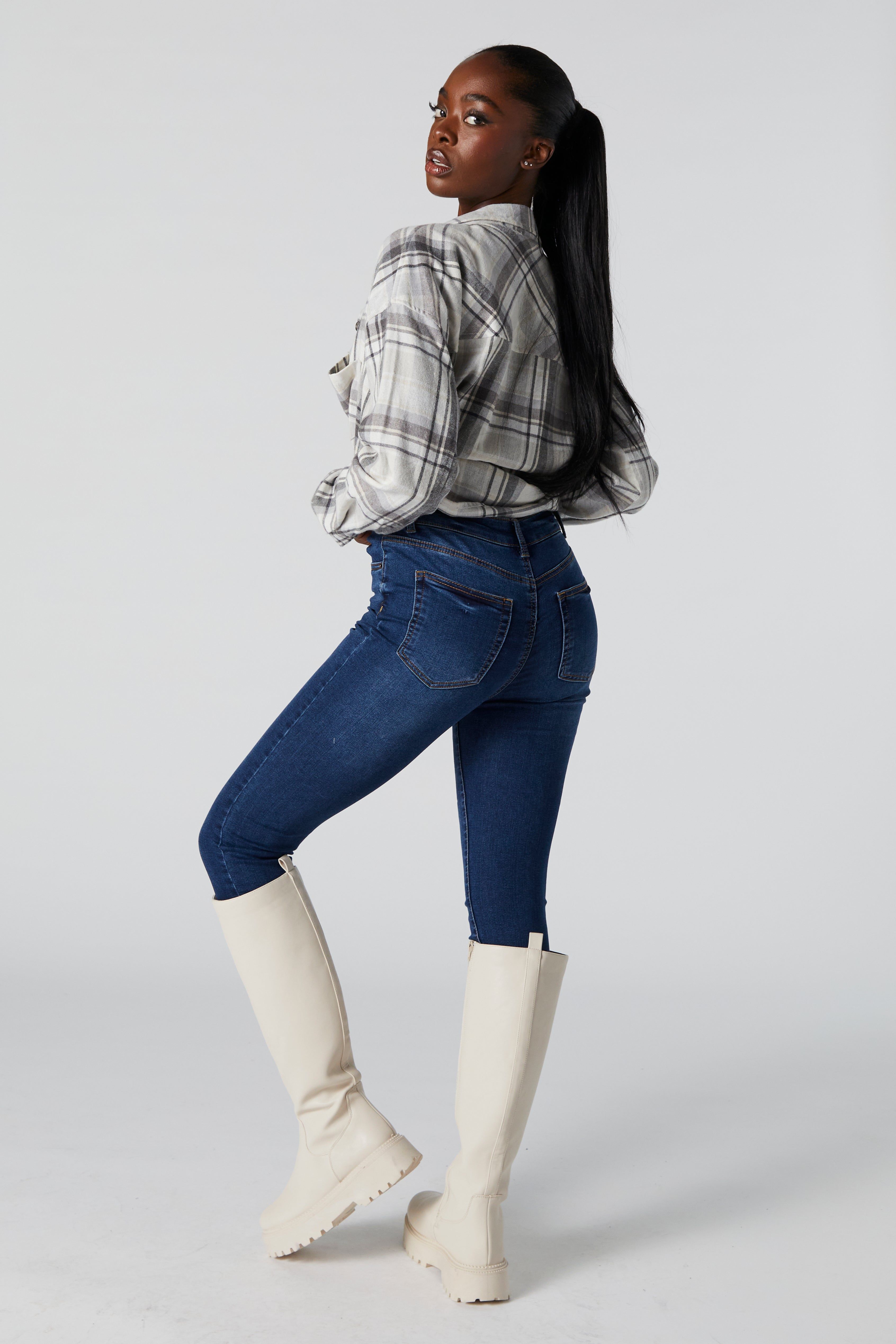 Jean ajusté délavé fonce à taille haute sold by Urban Planet product image thumbnail 3