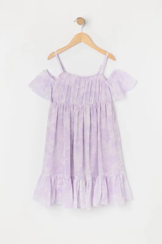 Girls Purple Floral Chiffon Off Shoulder Dress sold by Urban Planet