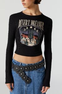 Ribbed Desert Dreamer Graphic Long Sleeve Top sold by Urban Planet