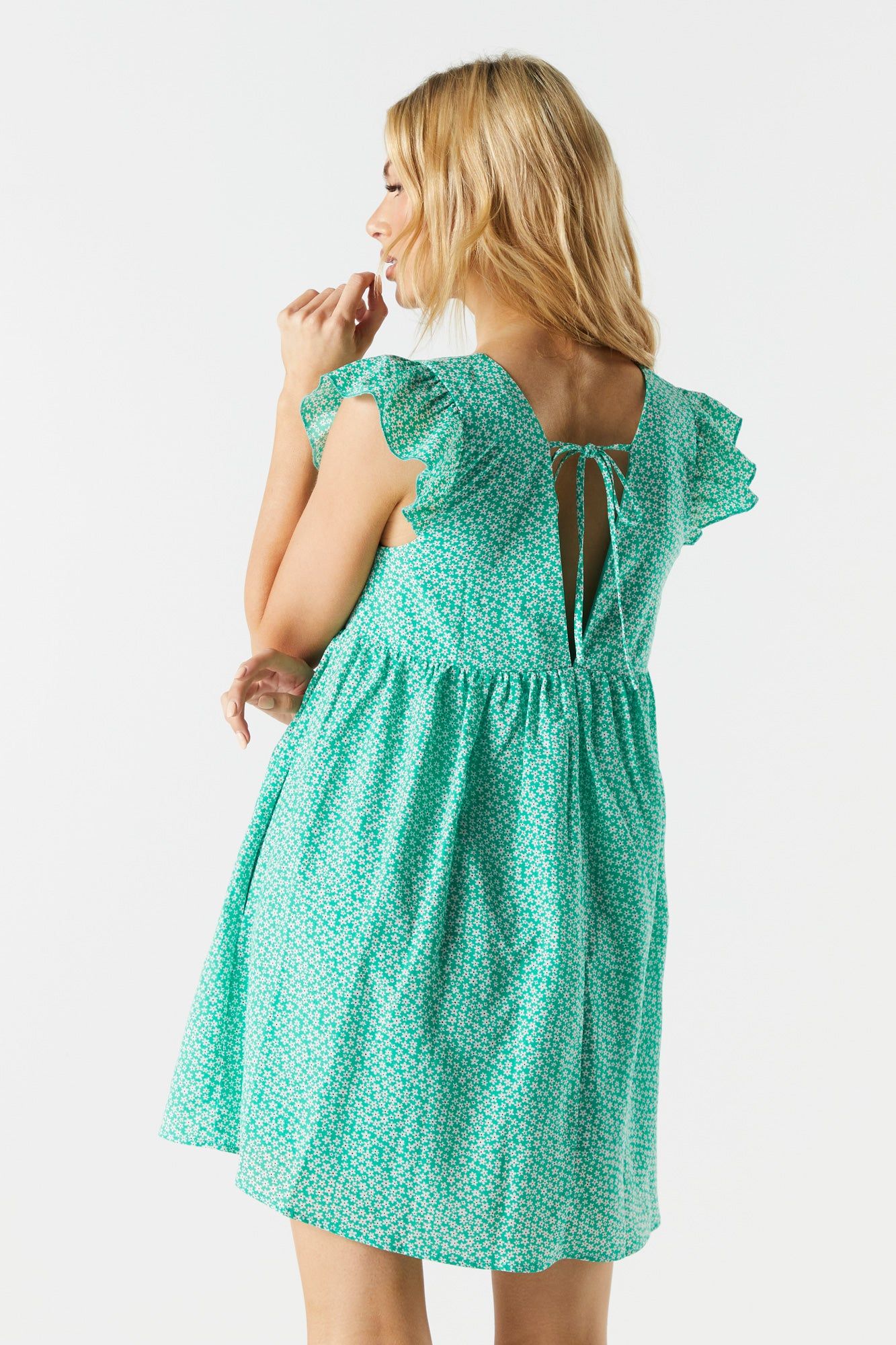 Green Floral V-Neck Babydoll Dress sold by Urban Planet product image thumbnail 2