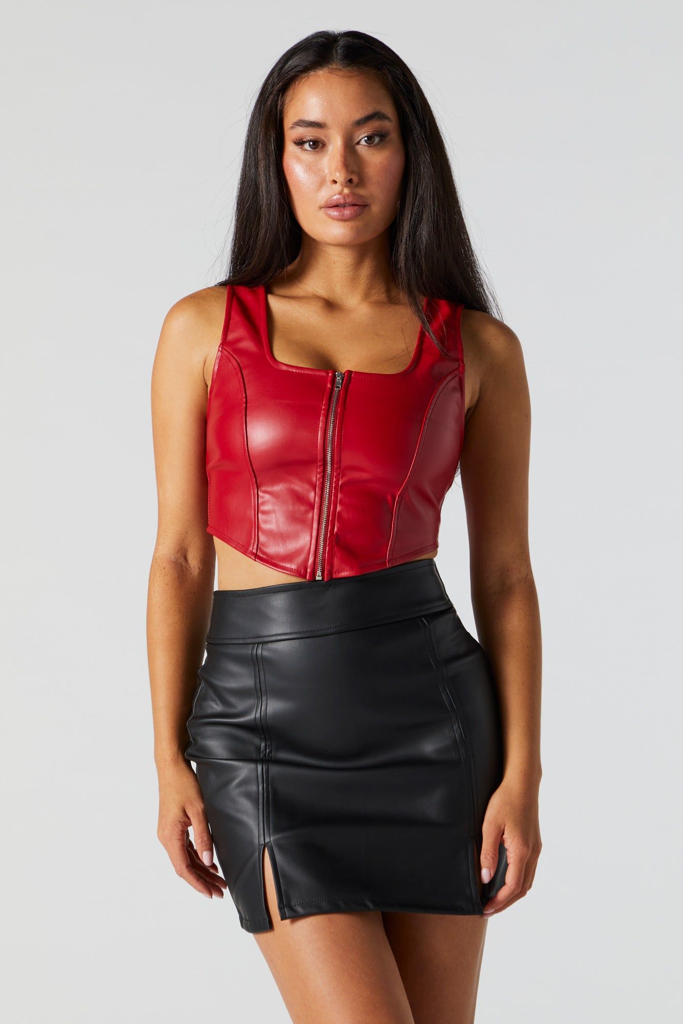 Faux Leather Zip-Up Corset Top sold by Urban Planet