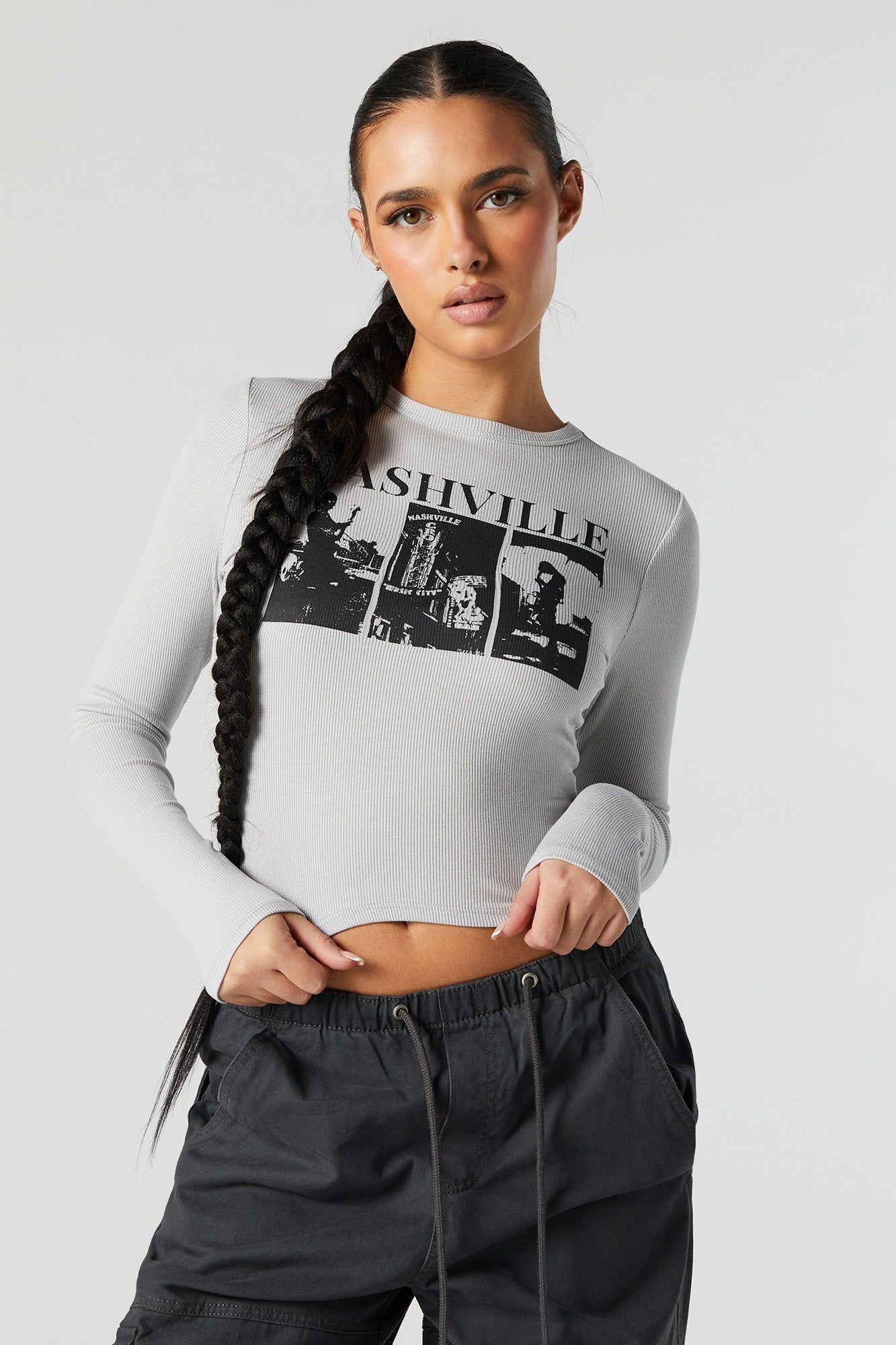 Nashville Graphic Long Sleeve Crop Top sold by Urban Planet